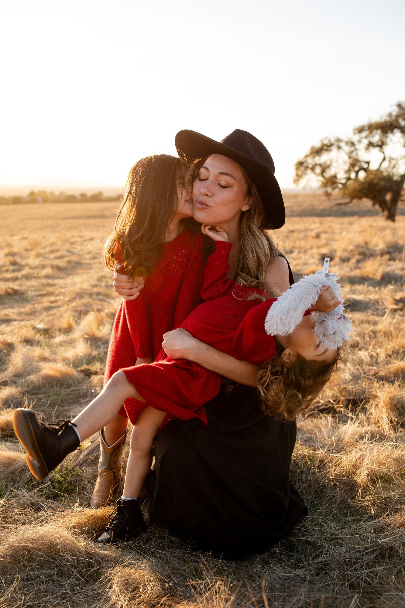 Ursula Santana with her daughters at golden hour in the Santa Ynez Valley